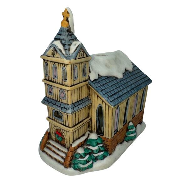 1990 Lefton Colonial Village Church Votive Candle Holder 07839 Smoking Chimney - Picture 1 of 8